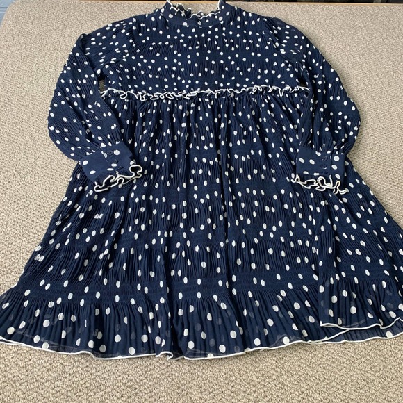 Daniel Rainn Womens Dress Size Large Blue Polka Dots Long Sleeves Mini Lined - Picture 2 of 14
